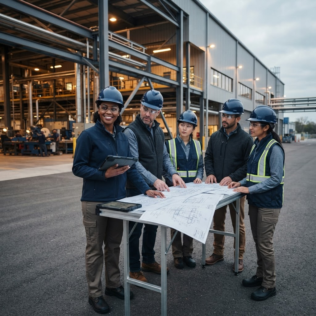 QTEK engineers reviewing manufacturing project plans
